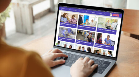 Woman viewing the Pancreatic Cancer UK website on a laptop